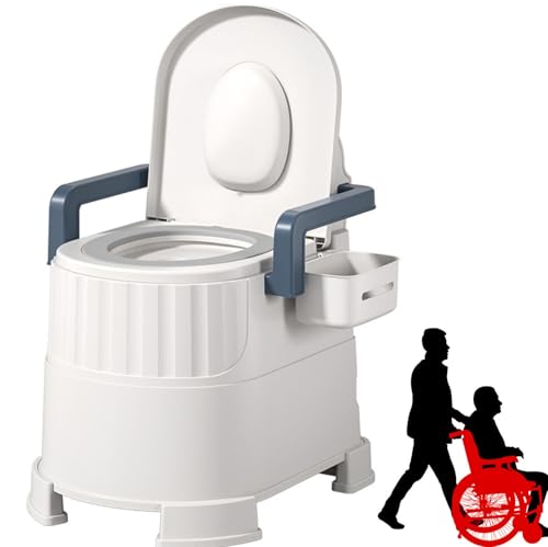 lwjunmm Tragbare Toilette für Schlafzimmer – ideal für ältere Menschen, Schwangere Frauen – Mobile Toilette mit Armlehnen und Taschentuchbox,FlagshipModel-Blue-Room