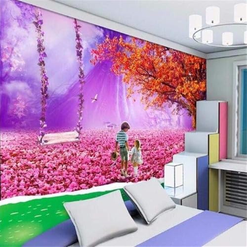 Rosa Märchenwelt Fantasy-Paradies 3D Tapete Poster Restaurant Schlafzimmer Wohnzimmer Sofa TV Dekorative Wand-300cm×210cm