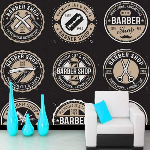 Barber Shop Circle Abzeichen 3D Tapete Poster Restaurant Schlafzimmer Wohnzimmer Sofa TV Dekorative Wand-200cm×140cm