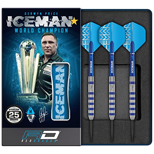 RED DRAGON Gerwyn Price Iceman Challenger 25 Gram Professional Tungsten Darts Set with Flights and Stems