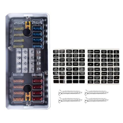 Yunnaty 20-Wege-Sicherungskasten mit 16 Sicherungskreisen, Sicherungshalter, DC-SUB-Panel mit Erdung und Abdeckung für Auto, Boot, Marine, Trike, Truck