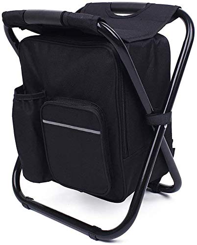 TentHome Faltbarer Campingstuhl-Rucksack mit Kühler 3 in 1 Rucksackstuhl Klappstuhl Klapphocker mit Kühltasche tragbarer Hocker für Angeln Camping Wandern Jagd Trekking Picknick BBQ Grillen (Schwarz)