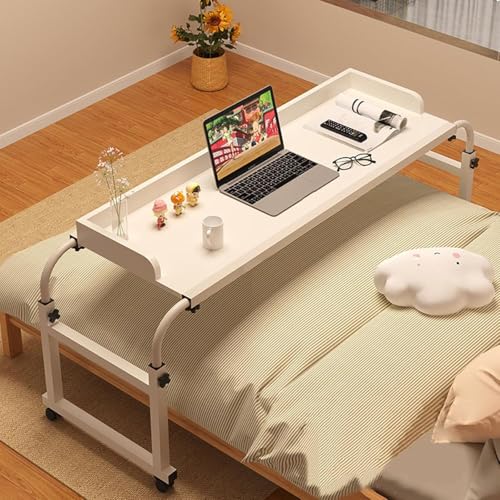 Schreibtisch über dem Bett, 115–210 cm, Steharbeitsplatz, Essenstablett-Schreibtisch mit 4 Rollen, Computertisch, höhenverstellbar, 65–95 cm, rollender medizinischer Tisch für Zuhause und Kr