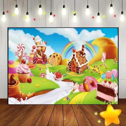 süß bonbons bunt Strudel lutscher bohnen kauer Geburtstag Hintergrund Dekoration Foto Party Baby Party Baby Party Banner Studio 210X150cm