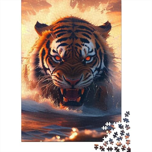 Kunstpuzzle für Erwachsene 1000 Teile „Tiger of Sunset Waters“ für Erwachsene, schwierige Puzzles, entspannendes geistiges Lernspielzeug (Größe 75x50cm)