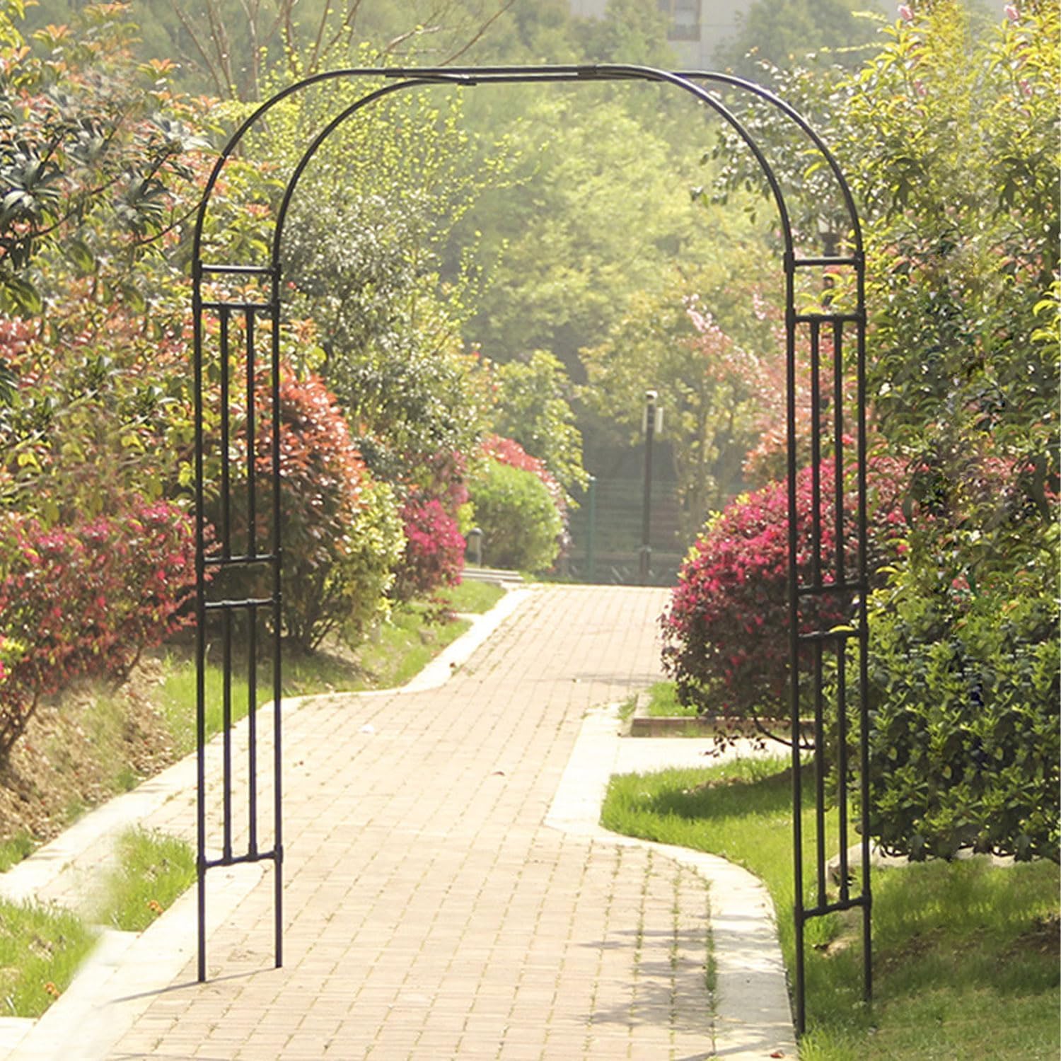 Metall-Rosenbogen, wetterfester Gartenbogen, Gartenlaube für Kletterpflanzen, Hochzeitsbogen im Freien, Blumenständer, B120 cm–280 cm, schwarz, B280 x H240 cm (110,2 x 94,5 Zoll)