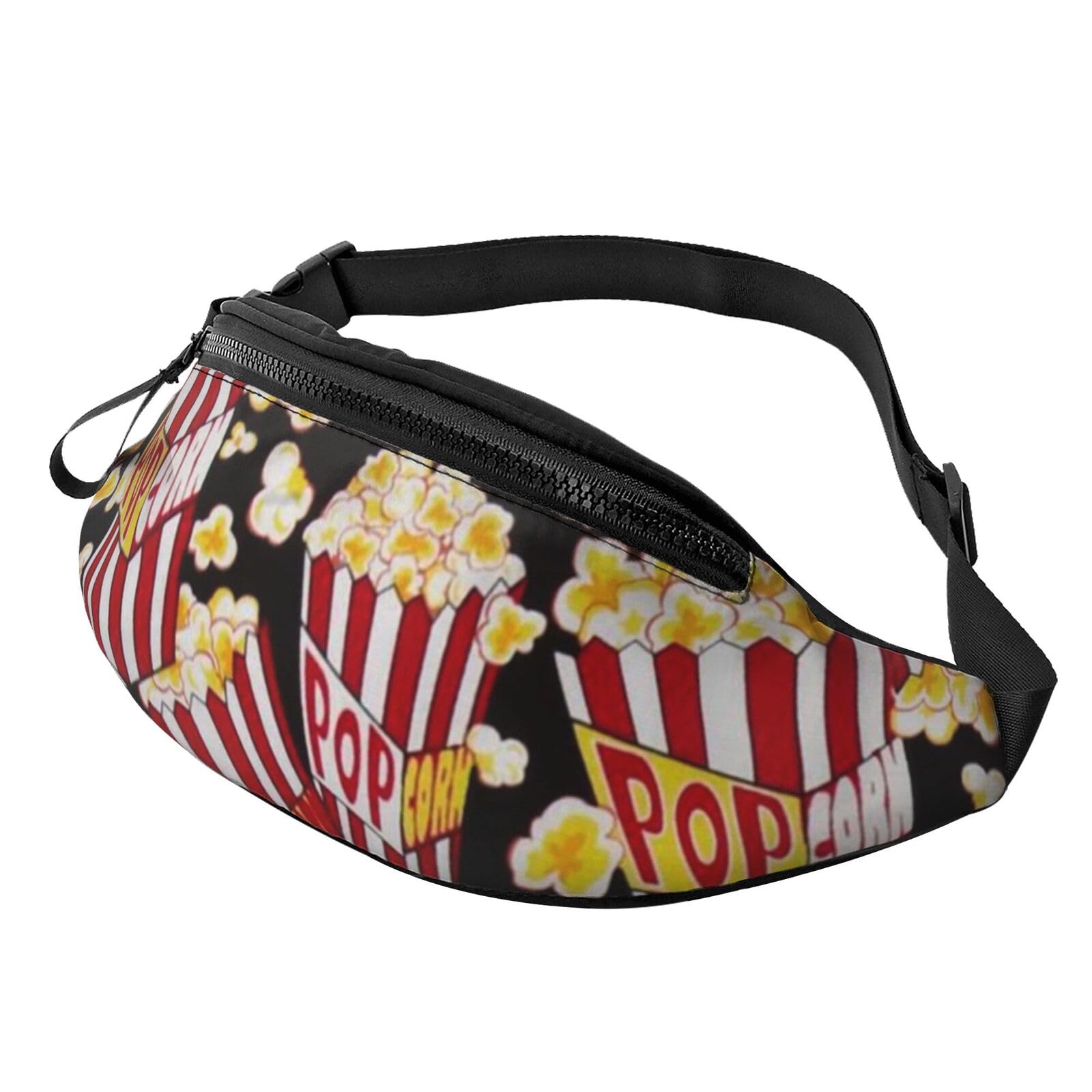 HSJFS Modische Hüfttasche mit rotem Totenkopf-Motiv, verstellbarer Gürtel, lässige Brusttasche, Popcorn-Druck, Einheitsgröße