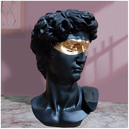 David Head Statue Modell Griechischer Michelangelos David Büste Skulpturen Kunstharzfigur Ornamente Für Home Office Tabletop Art Decor (Color : Schwarz)