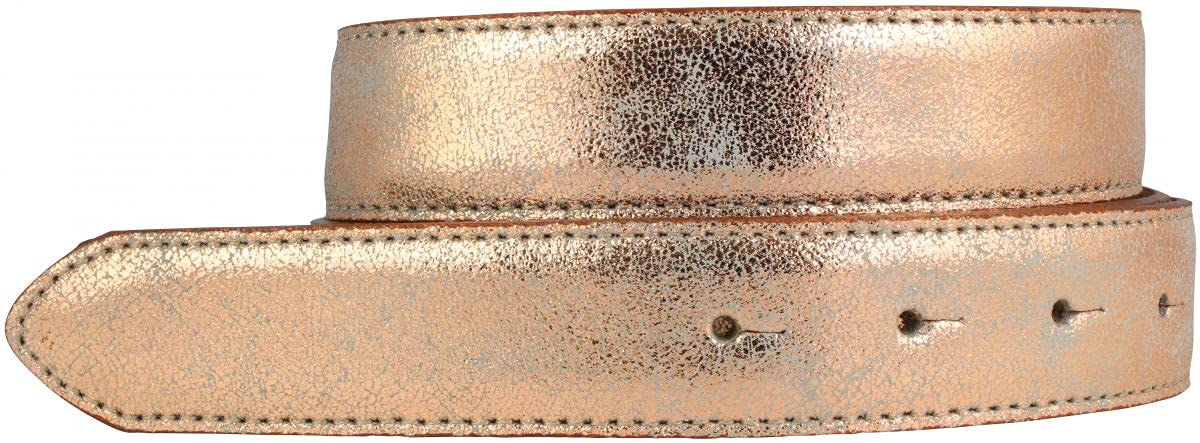 BELTINGER Hochwertiger Gürtel Metall-Optik Echt Leder ohne Schnalle 3 cm | Leder-Gürtel Metallic-Look 30mm | Roségold 100cm