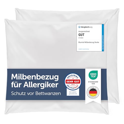 Blumtal 2er-Set Kopfkissen Milbenbezug für Allergiker - Kissenbezug 80x80 cm - Milbenschutz Encasing, waschbar