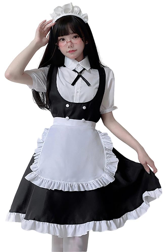 トクとユウ 5-teiliges Set Dienstmädchen-Outfit, Cosplay-Kostüm, Schwarz-Weiß-Kostüm-Set, Weihnachten, Halloween, Dress Up Kostüm für Damen (XXL)