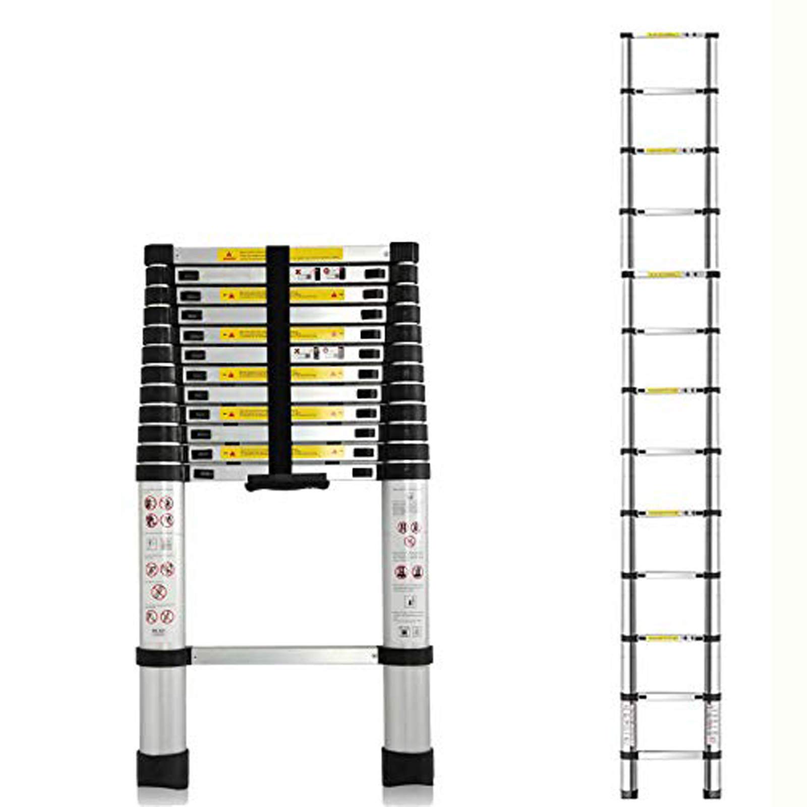 Teleskopleiter 3,8M Aluleiter Klappleiter Ausziehleiter Mehrzweckleiter, Rutschfester, Teleskop-Design, aus hochwertigem Aluminium, Stehleiter Haushaltsleiter Schiebeleiter 150 kg Belastbarkeit