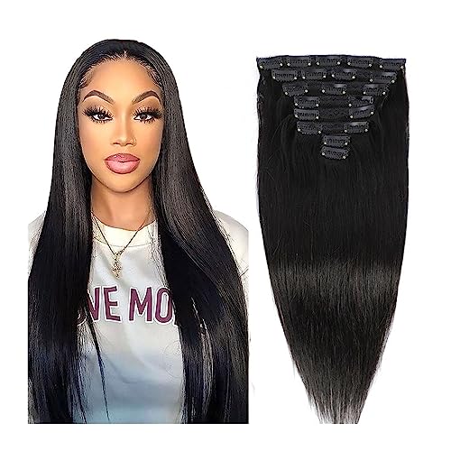 Clip-in-Haarverlängerungen 8" - 26" Haar, gerade Clip-in-Haarverlängerungen, echtes Remy, dickes, natürliches schwarzes brasilianisches Remy-Echthaar, 8 Stück, 120 Gramm pro Set Clip-in-Haarverlängeru