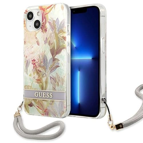 Guess GUHCP13SHFLSU Hülle für iPhone 13 Mini 5,4" violett/Purple hardcase Flower Strap