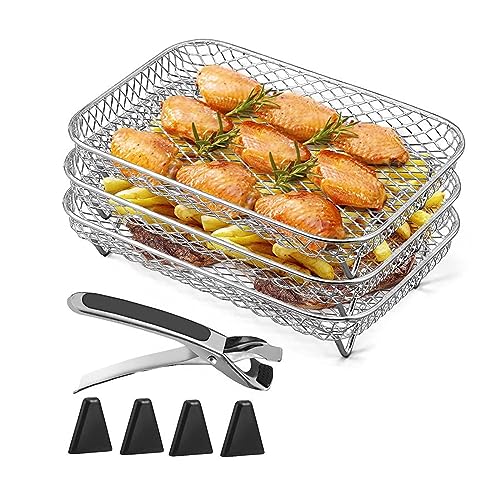 3-lagiges Luftfritteusen-Gestell, stapelbar, Grillrost, Edelstahl, Küche, Backofen, Herd Gadgets