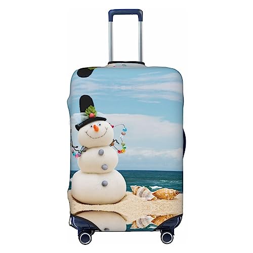 Miniks Reisegepäckabdeckung, Schneemann mit Muscheln, der am Sandstrand sitzt, robuster Koffer-Schutz, passend für 45,7 - 81,3 cm große Gepäckstücke, klein, Schwarz, Small