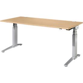 Schäfer Shop Genius Schreibtisch PLANOVA ERGOSTYLE, elektrisch höhenverstellbar, Rechteck, C-Fuß, B 1800 x T 800 x H 645-1305 mm, Ahorn/weißaluminium