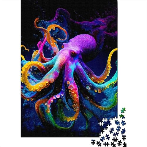 500 große Teile Puzzle für Erwachsene, bunter Oktopus. Holzpuzzle, Puzzle für Erwachsene, Teenager, Familienspiele, Weihnachts- und Geburtstagsgeschenke, 52 x 38 cm