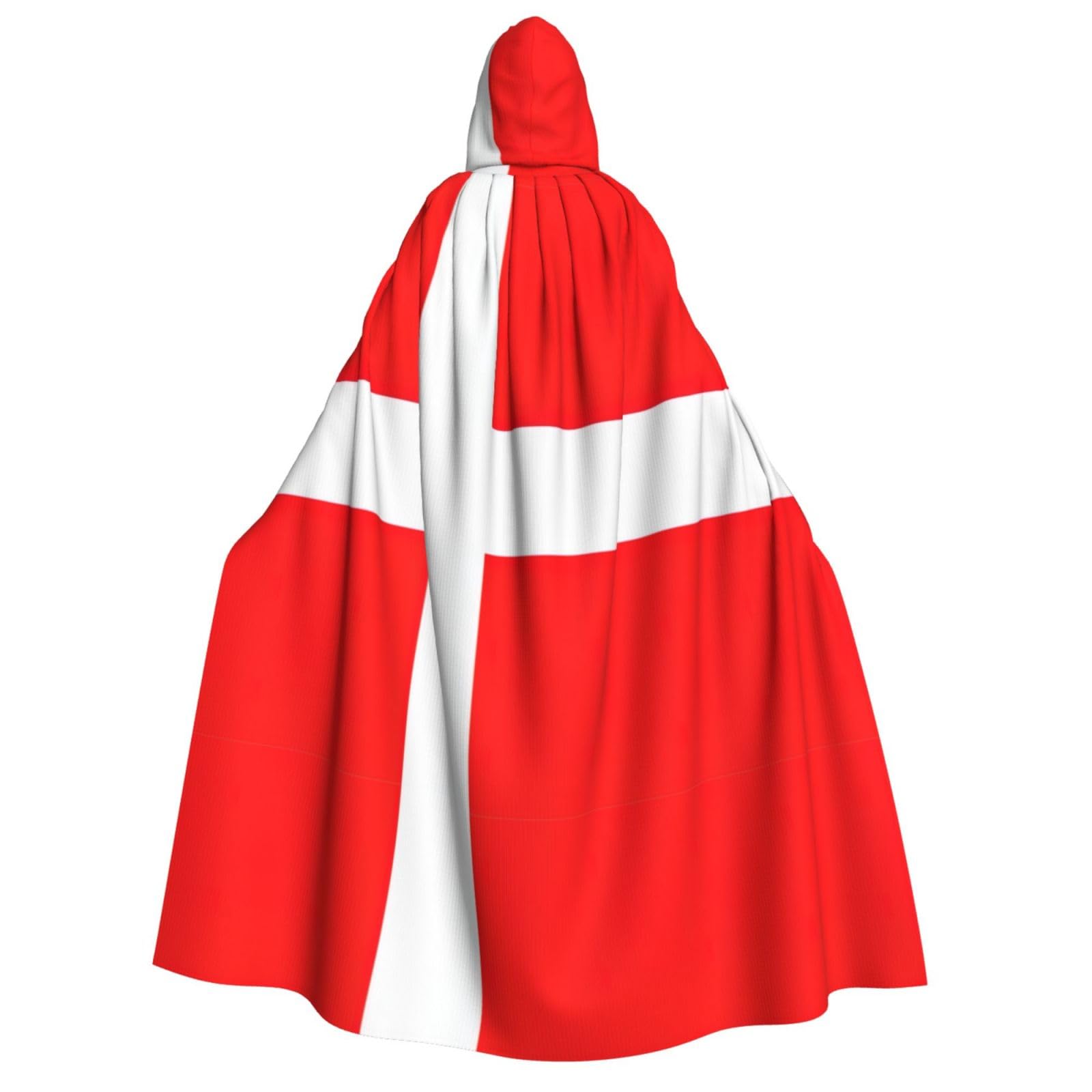 WURTON Dänemark, dänische Flagge, Druck, Unisex, Kapuzenumhang, Kostüm, Damen, Herren, Vampir, Halloween, Cosplay, Karneval, Mottoparty