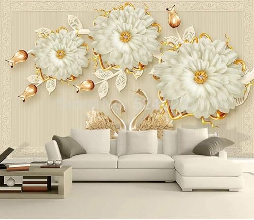 Schmuck Weiße Blumen Schwan 3D Tapete Poster Restaurant Schlafzimmer Wohnzimmer Sofa TV Dekorative Wand-400cm×280cm