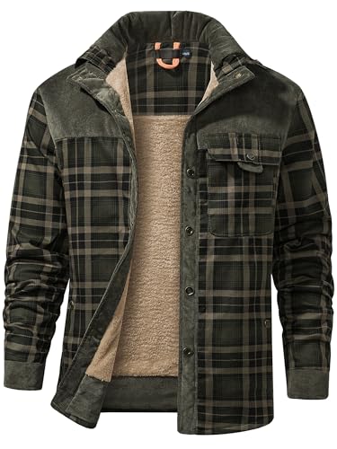 Mr.Stream Herren Thermohemd Flanellhemd Winterjacke Fleecefutter schützendem Innenfutter Holzfällerhemd Arbeitshemd DE S=Asia 52 Dark Green