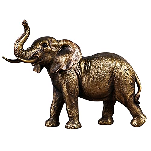 Uziqueif Vintage Bronze Effekt Harz Elefant Ornament Figur Figur Statue Skulptur Dekorativ, Glück Reichtum Große Elefanten Ornamente Feng Shui Home Desktop Dekoration Geschenk,20x10.5x15cm