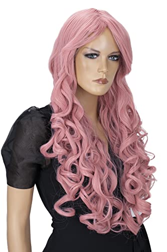 PRETTYSHOP 80cm Perücke Voluminös Langhaar Cosplay Theater Show Rosa CP6