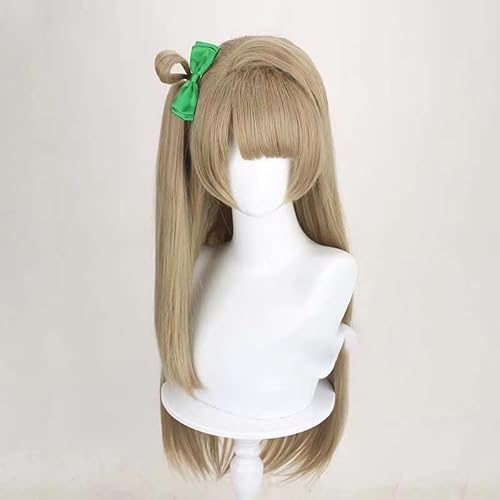 WCCNKK Lovelive Kotori Minami Kurze Flaxen Tiger Clip Pferdeschwanz Langes Glattes Haar, Hitzebeständiges Haar, Cosplay-Perücke + Kostenlose Perückenkappe, Halloween-Dekorationszubehör