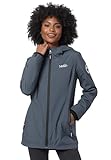 MARIKOO Übergangsjacke Damen (XS-XXL) - Atmungsaktiv, Innen Samtweicher Stoff, Kapuze, Winddicht - leichte Jacke lang - Stehkragen, 3 Taschen, verlängerter Zipper - Dus Blue S