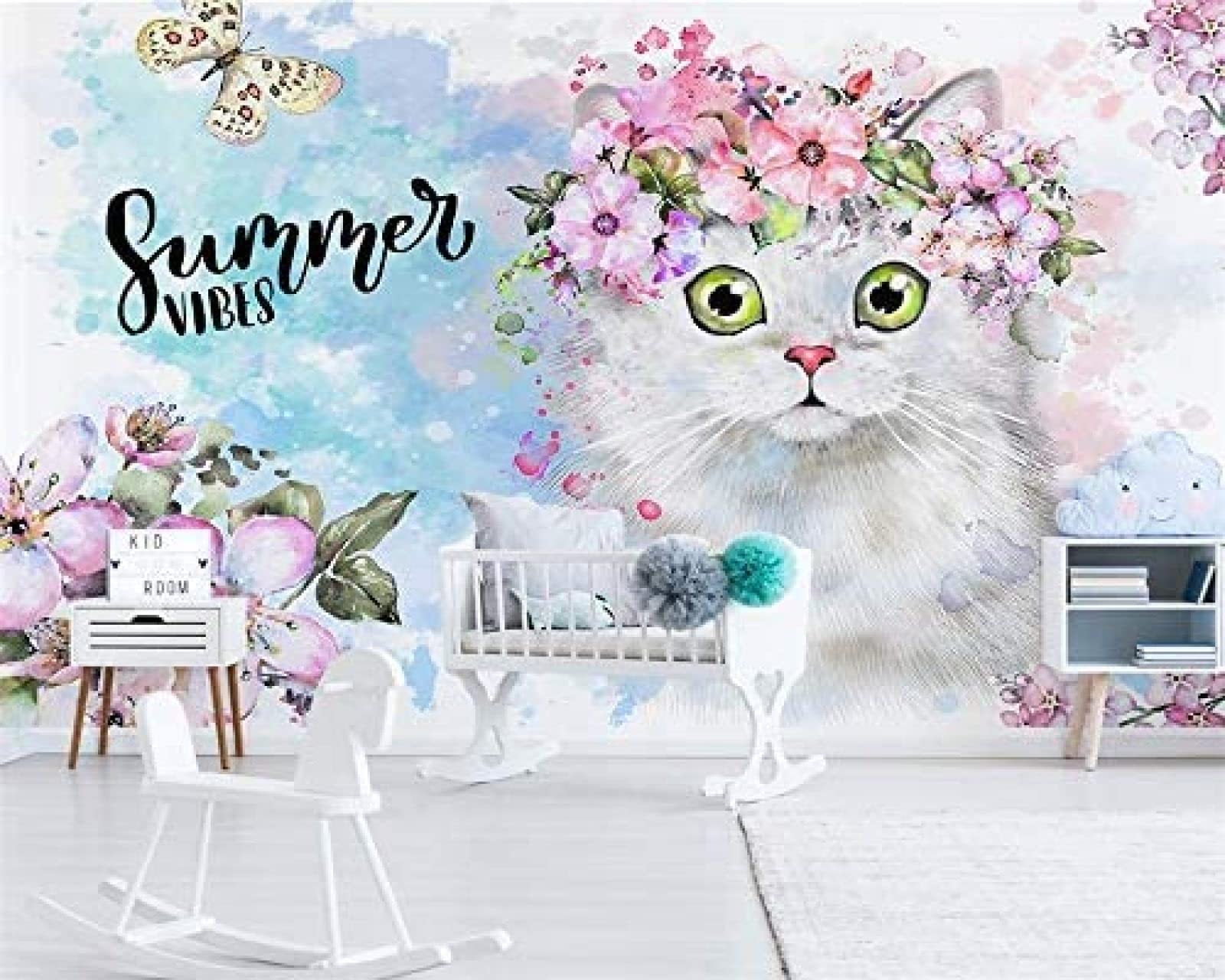 Tapete Hintergrund Skandinavisch Einfache Blume Kitty'S Kinderzimmer Dekorativer Hintergrund Wohnzimmer Schlaf Tapeten Wohnkultur Fototapete 3D Effekt Wohnzimmer Schlafzimmer Kinderzimmer-430Cm×300Cm