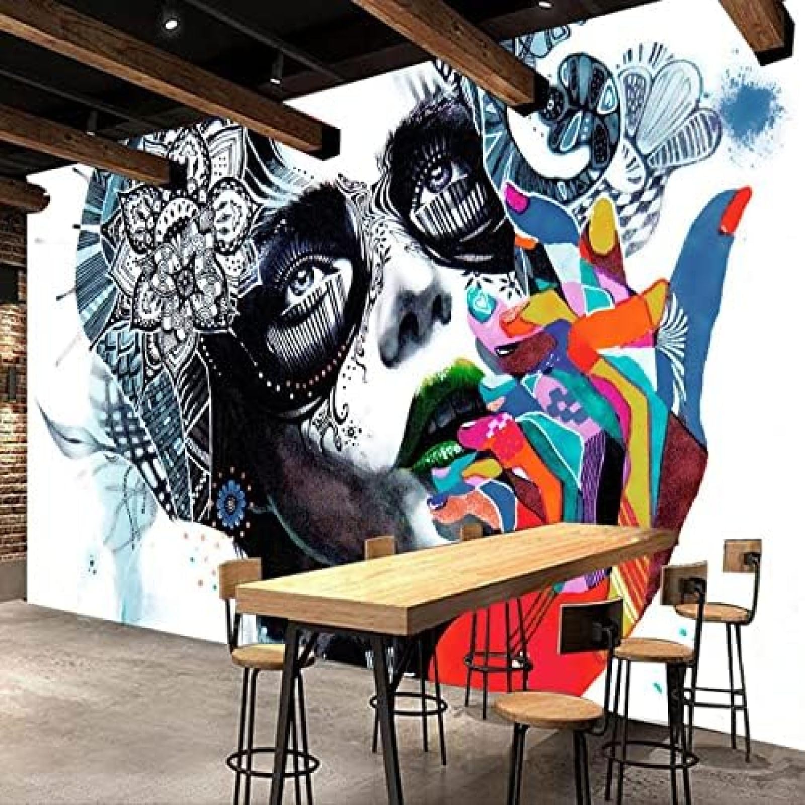 XLMING Kreative Straße Buntes Graffiti Schönheit Porträt Restaurant Ktv Bar 3D Tapete Wohnzimmer Sofa Schlafzimmer Esszimmer Home Dekoration Wand-250cm×170cm