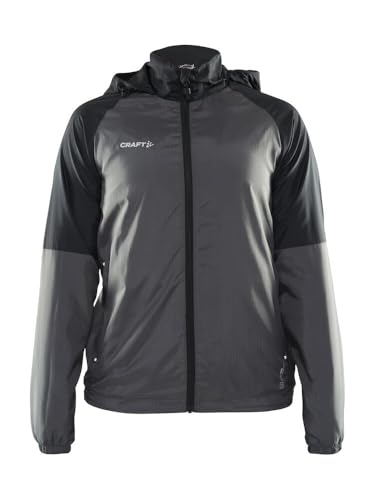 Craft CORE UNIFY WIND JACKET | Windjacke Damen L | Granite/Black | Mit weichem Mesh-Futter | 2 Reißverschlusstaschen | Verstellbare Kapuze | Windjacke Damen leicht | Windbreaker Damen