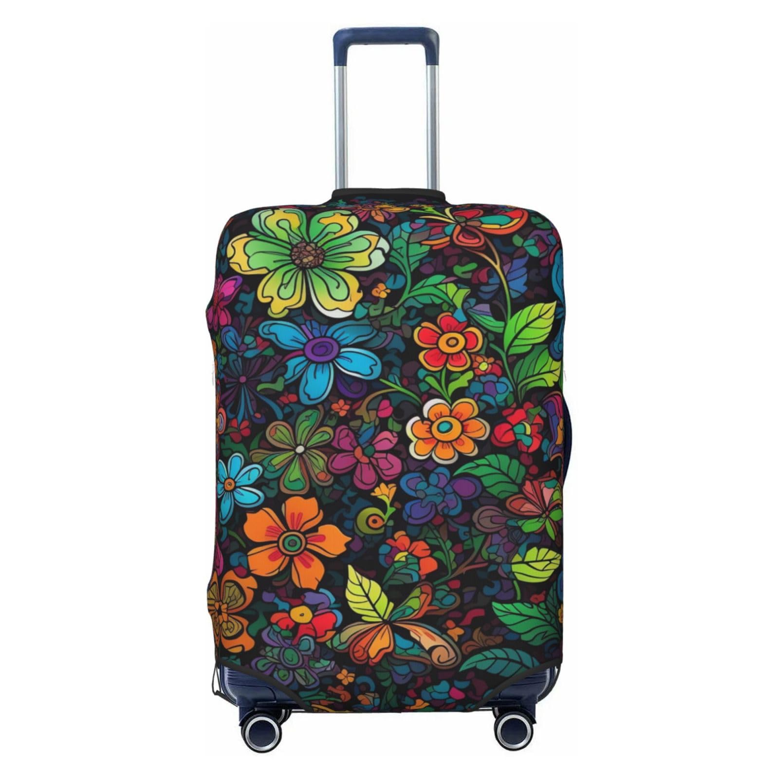 CSGJMYGS Reisegepäckabdeckung, elastisch, waschbar, modisch, kratzfest, Cartoon-Blume, Koffer-Schutz, passend für 45,7 - 81,3 cm Gepäck, Schwarz , XL