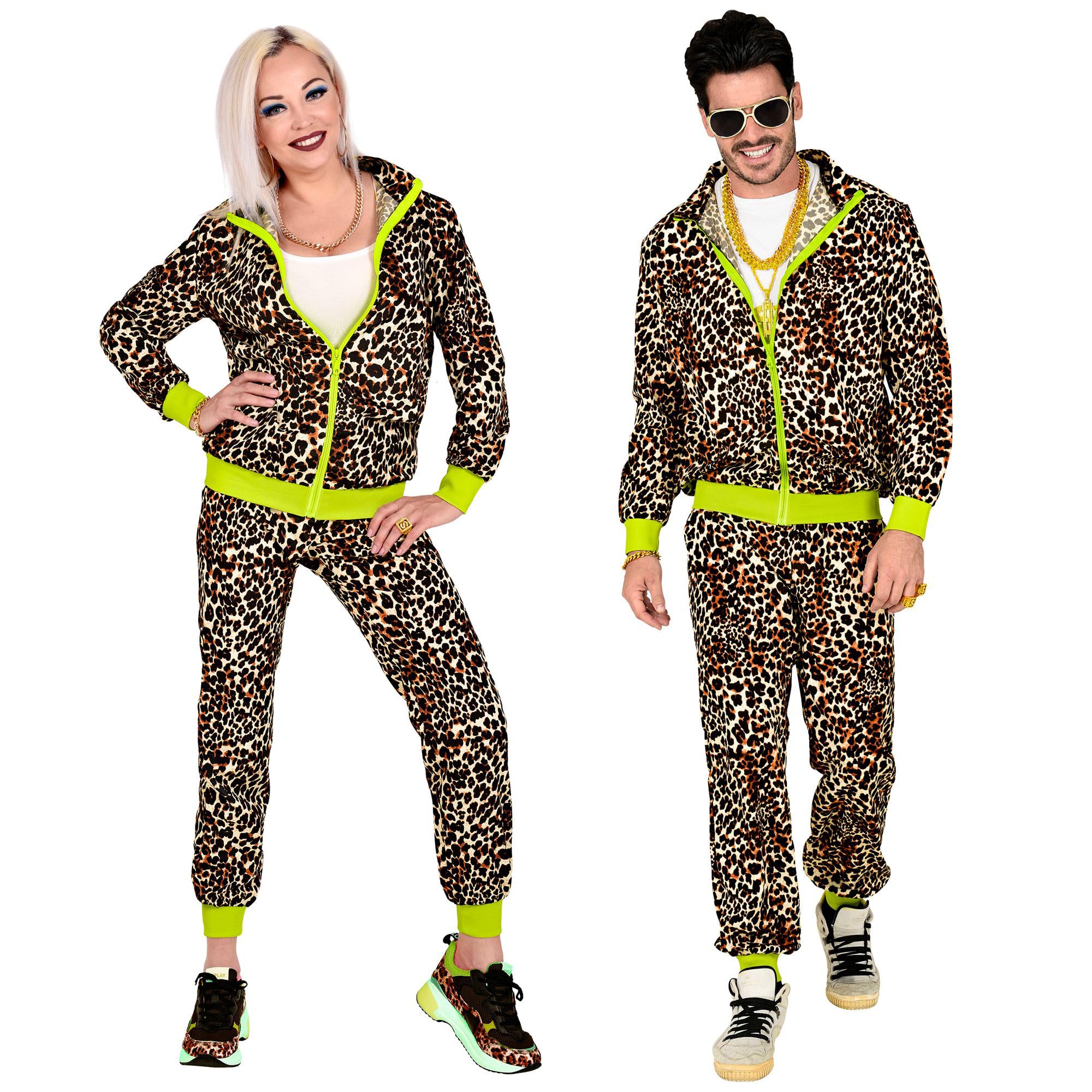 W WIDMANN MILANO Party Fashion - Kostüm 80er Jahre Trainingsanzug, Leopard, Jacke und Hose, Jogginganzug, Retro-Style, Bad Taste Party, Mottoparty, Karneval