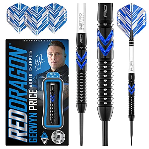 RED DRAGON Gerwyn Price Blue Ice SE 26 Gram - Tungsten Professional Darts Set with Flights and Nitrotech Shafts (Stems)