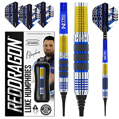 RED DRAGON Luke Humphries 18 Gram Professional Tungsten Darts Set with Flights and Stems