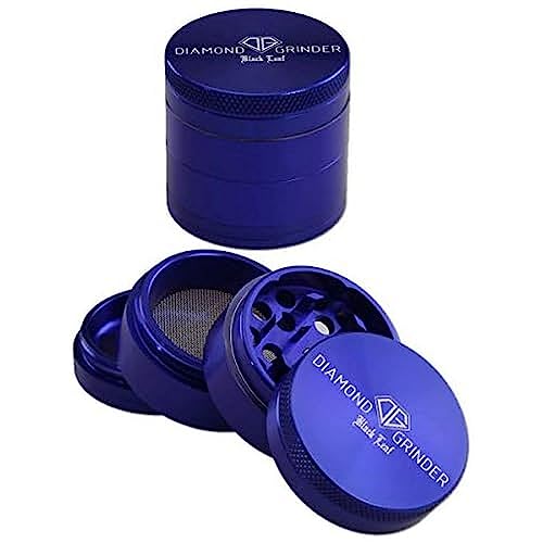 Black Leaf Aluminium-Grinder Diamond groß 4-teilig Ø 40 mm | hochwertiger Aluminium Crusher mit Pollenkammer | Premium Grinder Blau | inkl. Schaber