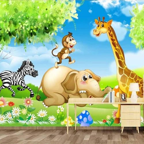 Handgezeichnete Cartoon-Tiere 3D Tapete Poster Restaurant Schlafzimmer Wohnzimmer Sofa TV Dekorative Wand-250cm×170cm