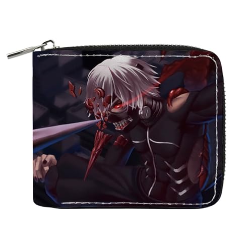 RYNDEX Tok-yo Gho-ul Anime Geldtasche, Leder Geldbörse mit Reißverschluss-Design, Geldbörse Geldbeutel Portemonnaie für Geschenkidee(Color:Multicolor 7)