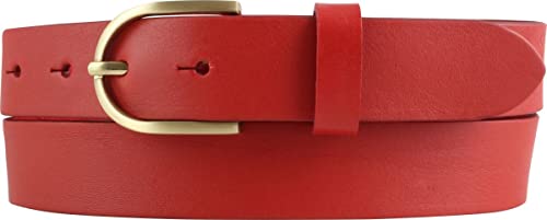 BELTINGER Damen-Gürtel aus Vollrindleder mit goldener Gürtelschnalle 3 cm | Leder-Gürtel für Damen 30mm | Chino-Gürtel | Rot 90cm