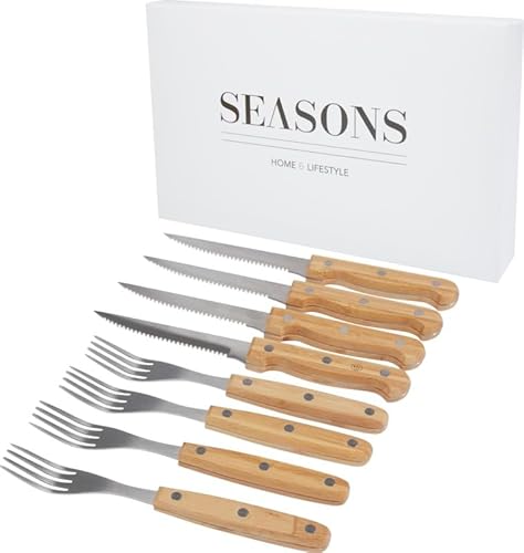 noTrash2003 4er Set Rustikales Steakmesser Steakgabel Steakbesteck Steakset Besteckset mit Holzgriffen und Edelstahlklingen Nachhaltig in Geschenkbox