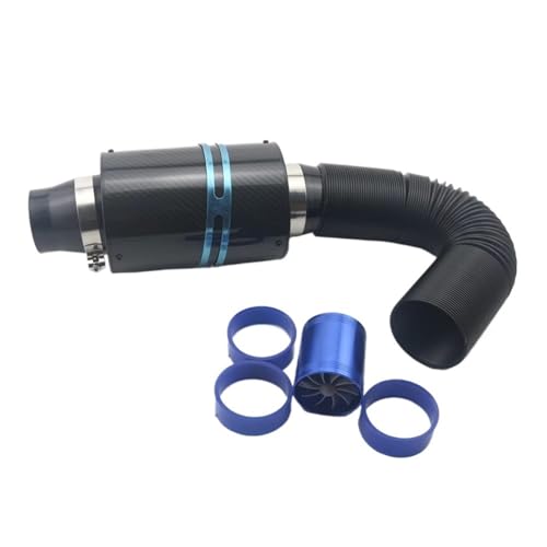 Auto Lufteinlass Ansaugschlauch 1 Set 3 Zoll Carbon Fibre Auto Kaltluftfilter Feed Geschlossenen Intake Induktion Rohr Schlauch Kit Universal Auto Ansaugrohr(with Fan)