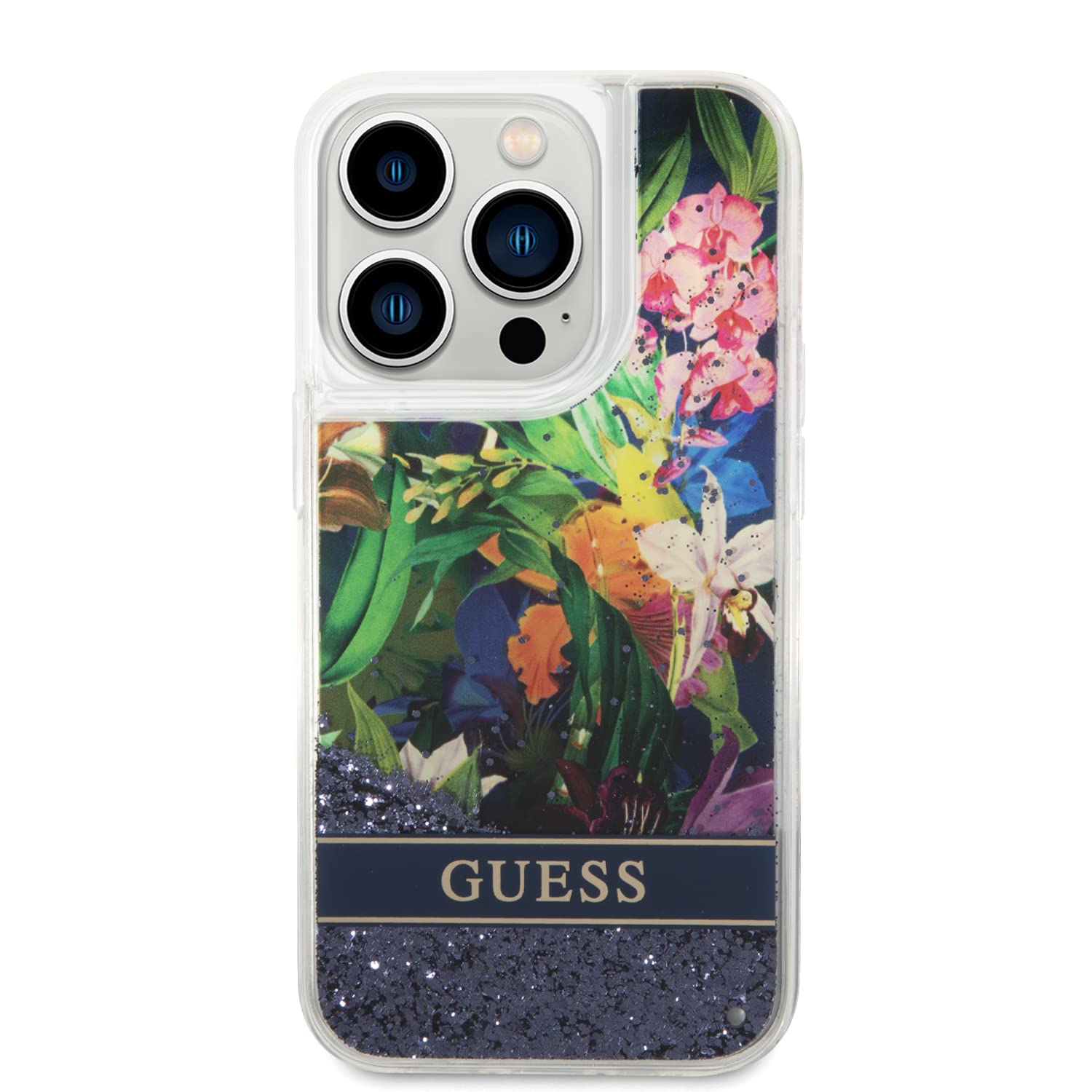 GUESS GUHCP14XLFLSB Hülle für iPhone 14 Pro Max 6,7" blau hardcase Flower Liquid Glitter