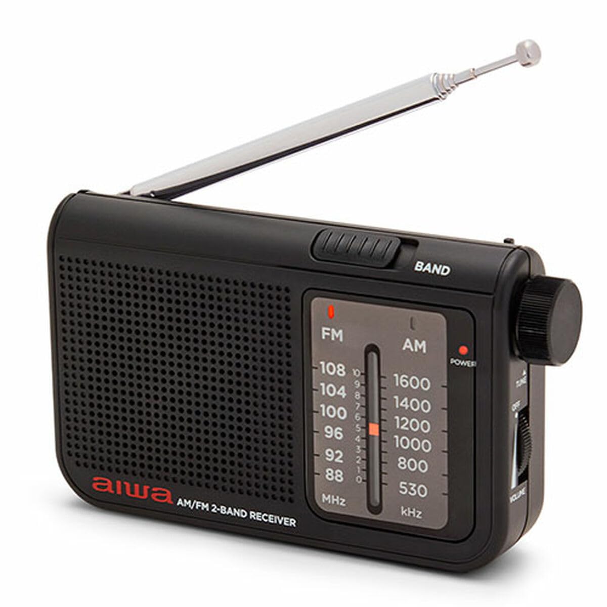 Aiwa RS-55/BK Pocket AM/FM Radio mit High Definition Aufdio, Heasphone Eingang, inklusive Metall-Stereo-Kopfhörern schwarz