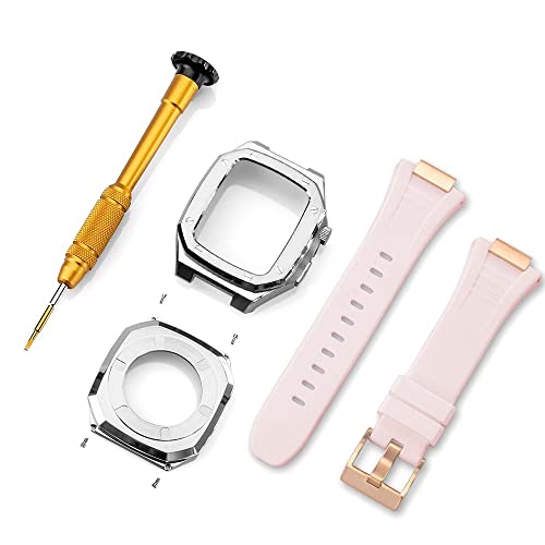 KANUZ Edelstahlarmband für Apple Watch, Armbandmodifikation, 45 mm, 44 mm, 41 mm, Metall-Mod-Kit-Set für iWatch Serie 8, 7, 6, SE, 5, 4, 3, 2, 1 (Farbe: Silber-P, Größe: 44 mm)