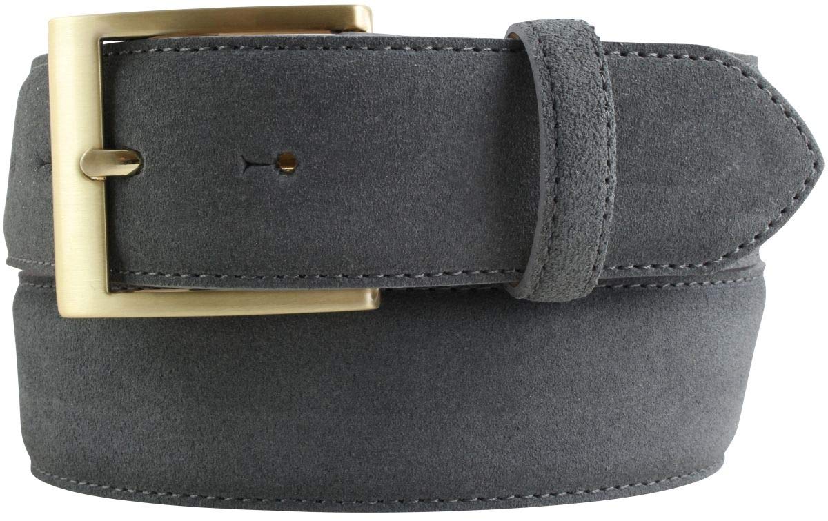 BELTINGER Jeans-Gürtel aus Veloursleder mit goldener Gürtelschnalle 4 cm | Velour-Ledergürtel 40mm | Herren-Gürtel Wildleder-Gürtel 4cm | Dunkelgrau 95cm