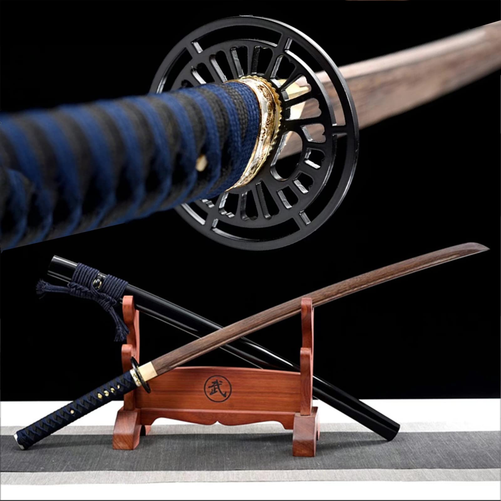 Japanisches Iaido-Samurai-Schwert,echte Katanas,103 cm natürliches Palisander-Bokken mit Massivholz-Lackscheide,handgefertigtes Katana für Kendo-Training,Cosplay,Heimdekoration,Ausstellungskollektion