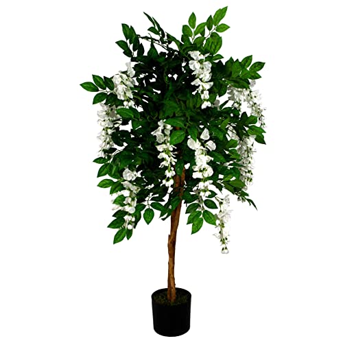 Leaf Künstlicher Glyzinienbaum, 130 cm, weiße Blumen, Premium-Serie