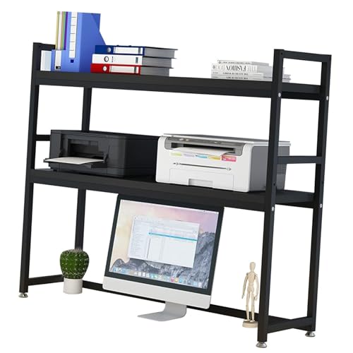 Industrielles Computer-Schreibtischregal - Verstellbarer Schreibtisch-Regal-Organizer, Schmiedeeisernes Schreibtisch-Bücherregal/Bücherschrank, Hutch-Aufbewahrungsregal, für Büro/Zuhause/Schwarz/115