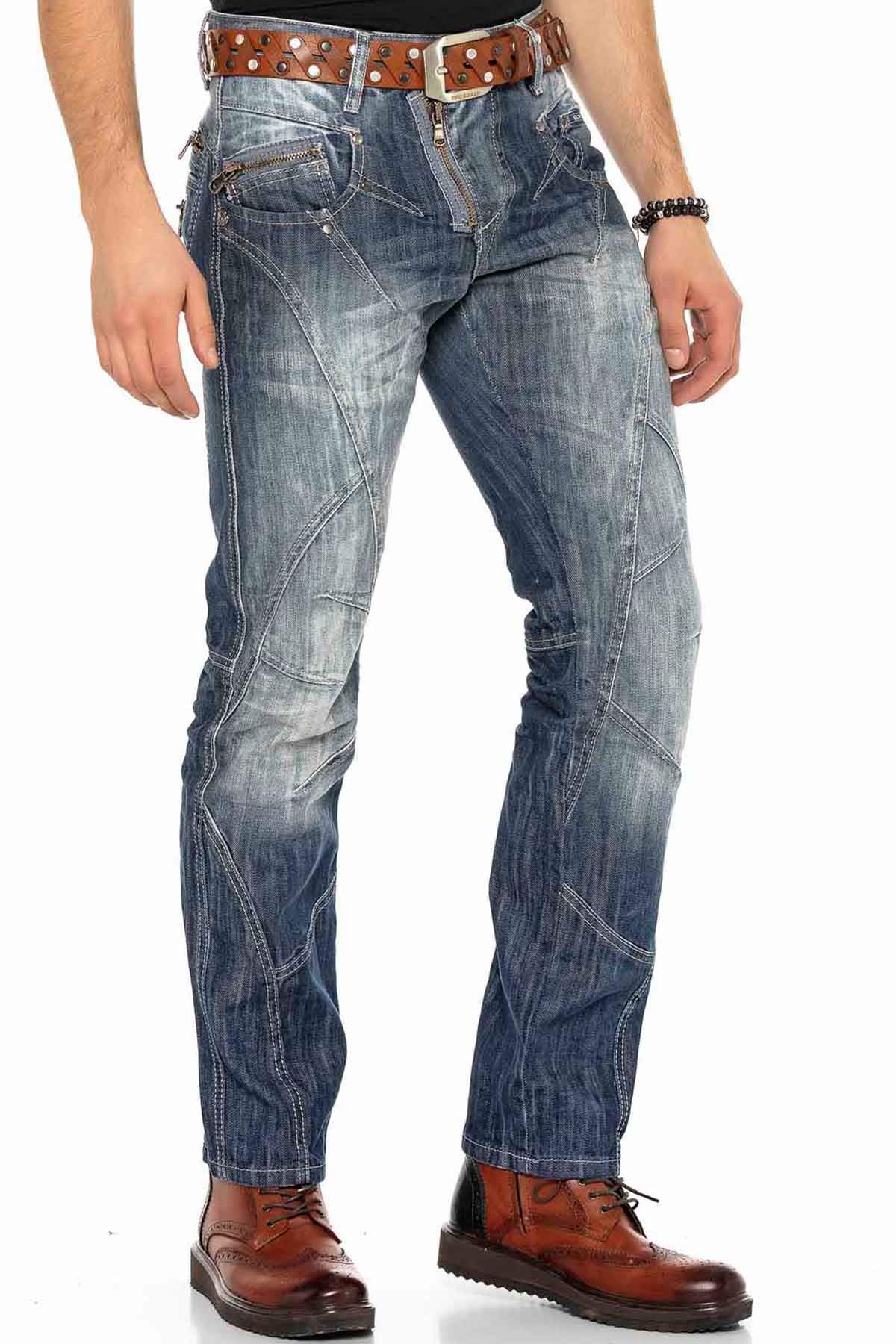 Cipo and Baxx Herren Regular Fit Jeans Hose Straight Jeanshosen Blau Denim Tiefer Bund Designer Stylisch Sportlich W38 L34 Blau